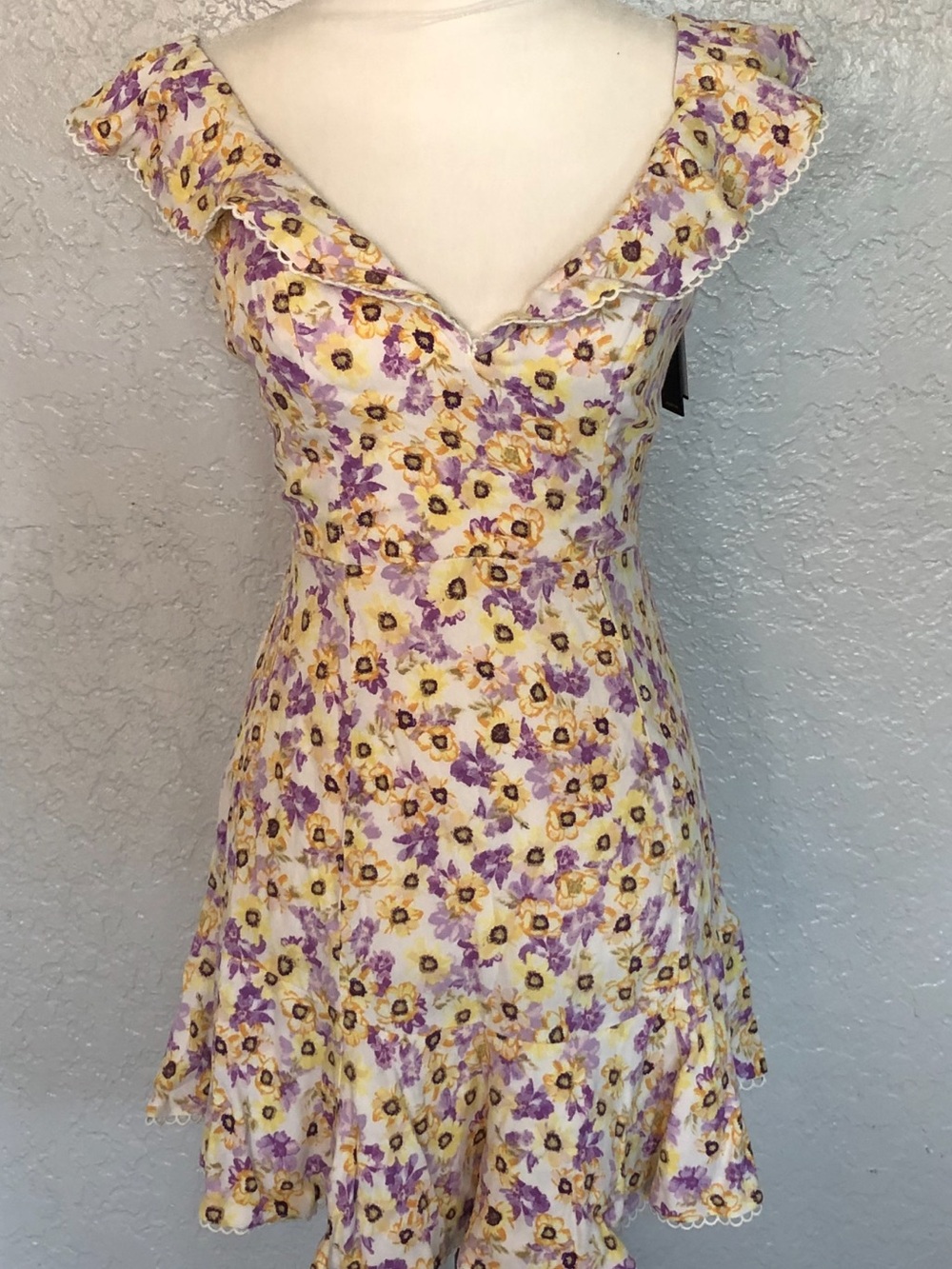 REVOLVE Cream Mini Dress with Purple and Yellow Floral Print - Picture 3 of 3